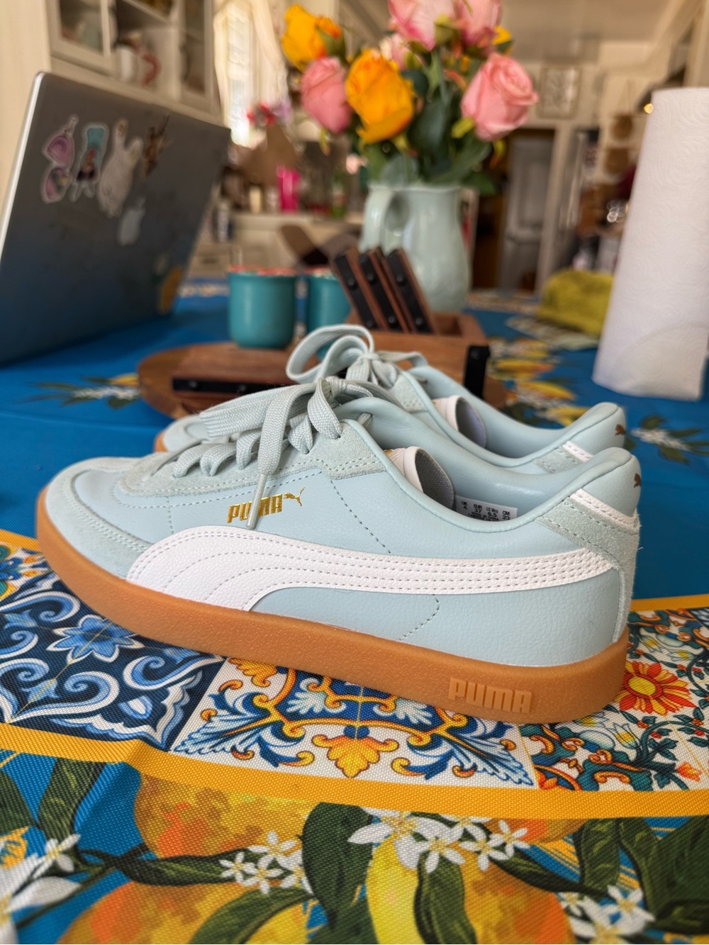 Puma Light Blue Sneakers with White Formstrip and Gum Sole